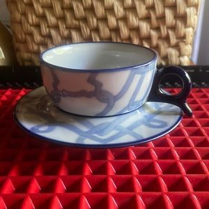 BOMBAY co. TWO TONE BLUE & WHITE TEACUP AND SAUCER